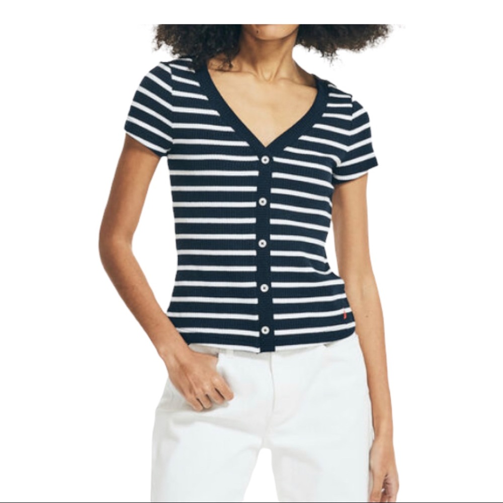 Nautica Button-Front Knit Top. Size: L